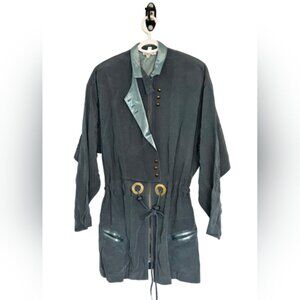 Vtg 80s 90s Travel Coat Edgy Made In USA Light Jacket Satin Lined Size L